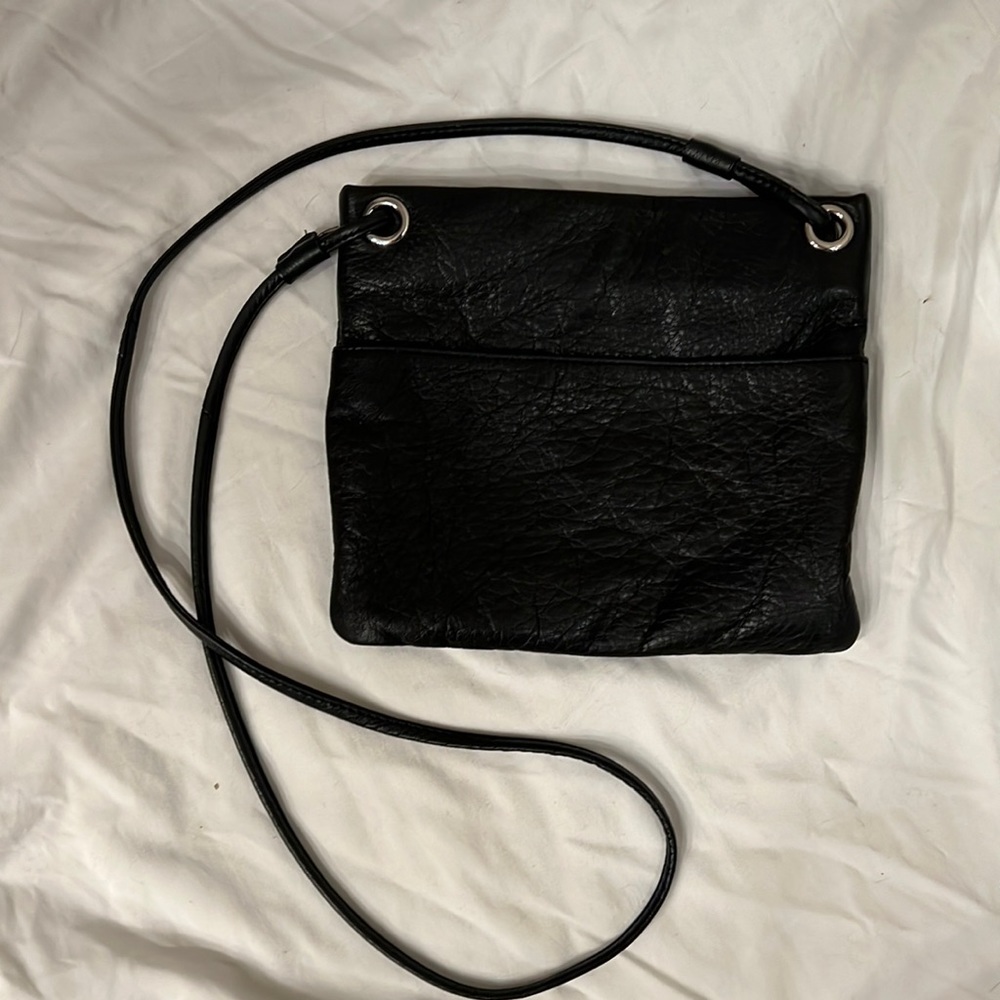 Margot New York black leather cross body purse
